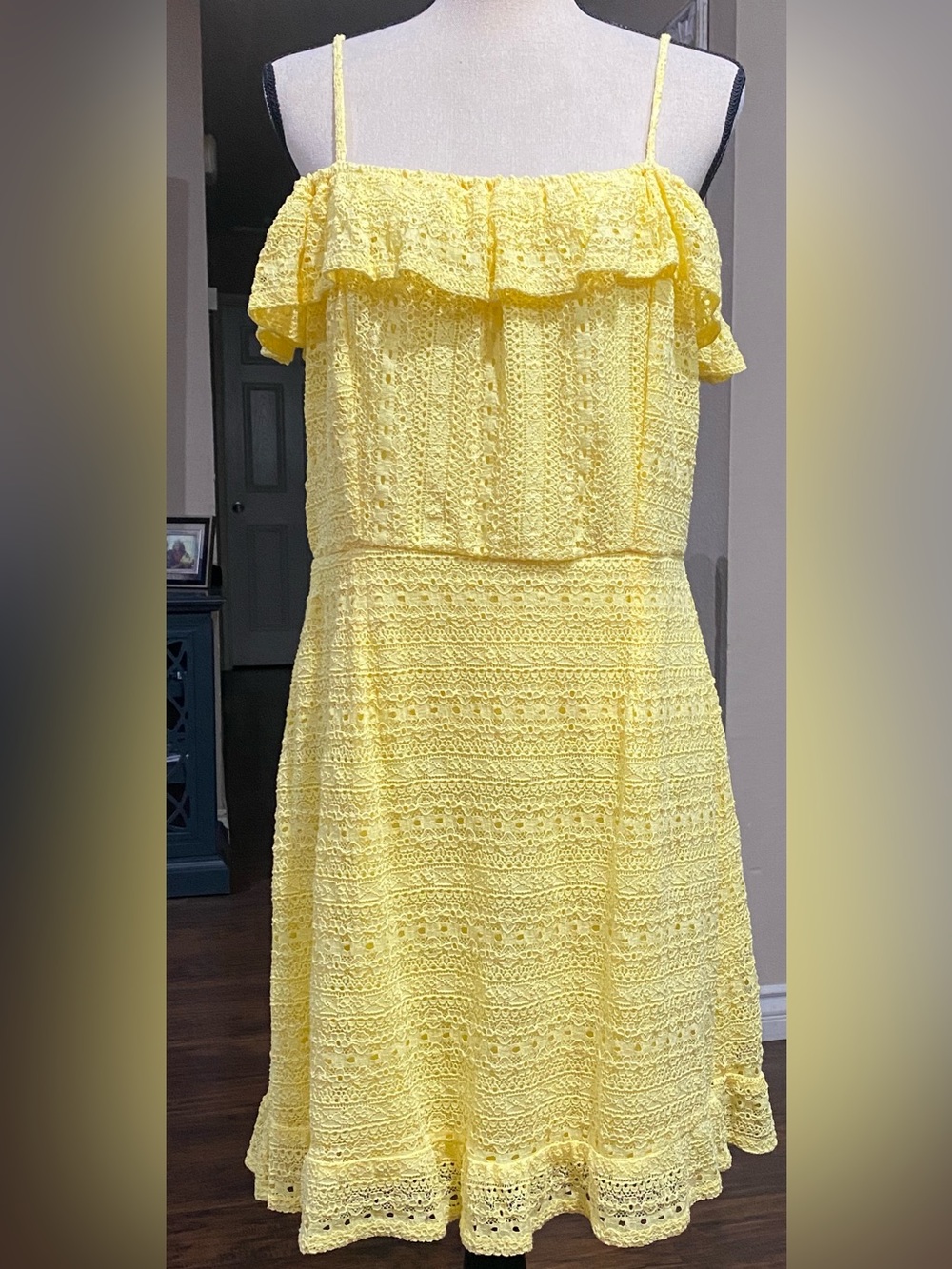 Kohl's Yellow Lace Ruffle Mini Dress